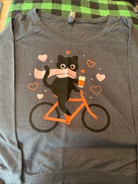 Gray Cat Bicycle Graphic Sweatshirt with Pink Accents